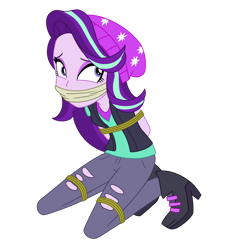 Size: 894x894 | Tagged: safe, artist:nie-martw-sie-o-mnie, starlight glimmer, human, equestria girls, g4, bondage, bound and gagged, cloth gag, clothes, female, gag, pants, ripped pants, simple background, solo, tied up, torn clothes, transparent background