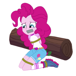 Size: 894x894 | Tagged: safe, artist:nie-martw-sie-o-mnie, pinkie pie, human, equestria girls, g4, my little pony equestria girls: legend of everfree, bondage, bound and gagged, clothes, female, gag, simple background, solo, tape, tape gag, tied up, transparent background