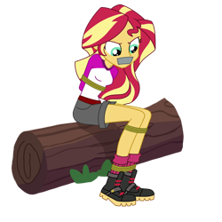 Size: 894x894 | Tagged: safe, artist:nie-martw-sie-o-mnie, sunset shimmer, human, equestria girls, g4, my little pony equestria girls: legend of everfree, bondage, boots, bound and gagged, clothes, gag, shoes, shorts, simple background, socks, solo, tape, tape gag, tied up, transparent background