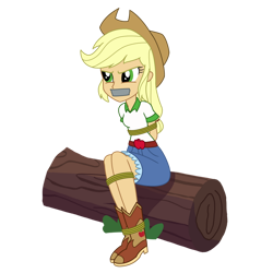 Size: 894x894 | Tagged: safe, artist:nie-martw-sie-o-mnie, applejack, human, equestria girls, g4, my little pony equestria girls: legend of everfree, applejack's hat, bondage, boots, bound and gagged, clothes, cowboy boots, cowboy hat, cowgirl, female, gag, hat, shoes, simple background, solo, stetson, tape, tape gag, tied up, transparent background