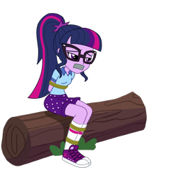 Size: 2000x2000 | Tagged: safe, artist:nie-martw-sie-o-mnie, sci-twi, twilight sparkle, human, equestria girls, g4, my little pony equestria girls: legend of everfree, bondage, bound and gagged, camp everfree outfits, clothes, female, gag, high res, shoes, shorts, simple background, sneakers, socks, solo, tape, tape gag, tied up, transparent background