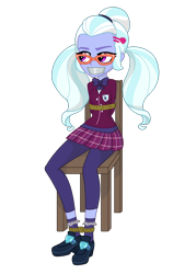 Size: 1244x1739 | Tagged: safe, artist:nie-martw-sie-o-mnie, sugarcoat, human, equestria girls, g4, ankle tied, arm behind back, bondage, bound and gagged, chair, clothes, crystal prep academy uniform, female, gag, rope, rope bondage, school uniform, simple background, sitting, skirt, solo, tape, tape gag, tied up, transparent background