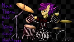 Size: 1280x720 | Tagged: safe, artist:deadsmoke, derpibooru exclusive, oc, pegasus, pony, bass guitar, black, drums, informal, music, musical instrument, pank, rock, song