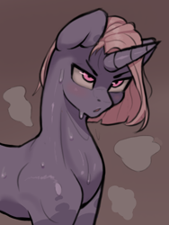 Size: 1200x1600 | Tagged: safe, artist:henko, oc, pony, unicorn, male, pink eyes, purple hair, stallion, sweat
