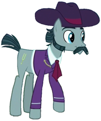 Size: 498x600 | Tagged: safe, edit, edited screencap, screencap, turner mccolt, earth pony, pony, g4, the hooffields and mccolts, background removed, clothes, eyebrows, facial hair, hat, male, mccolt family, moustache, not a vector, sideburns, simple background, solo, stallion, suit, transparent background