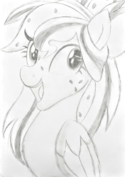 Size: 2268x3222 | Tagged: safe, artist:sjart117, oc, oc only, oc:watermelana, pegasus, pony, bust, doodle, drawing, female, freckles, high res, mare, monochrome, pegasus oc, photo, portrait, simple background, sketch, smiling, solo, traditional art, white background