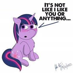 Size: 2048x2048 | Tagged: safe, artist:gatorgoatjohnny, twilight sparkle, pony, unicorn, g4, 2022, blushing, female, high res, signature, simple background, solo, tsundere, tsunlight sparkle, unicorn twilight, white background