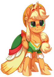 Size: 1374x1965 | Tagged: safe, artist:moonseeker, applejack, alicorn, pony, g4, alicornified, applecorn, clothes, crown, dress, freckles, hat, jewelry, race swap, regalia, simple background, solo, transparent background, wings
