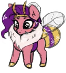 Size: 395x436 | Tagged: source needed, safe, artist:vetta, pipp petals, bee, bee pony, bumblebee, hybrid, original species, pony, g5, bumblebipp, simple background, solo, species swap, white background