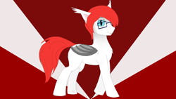 Size: 1920x1080 | Tagged: safe, artist:puginpocket, oc, oc only, bat pony, pony, bat pony oc, blue eyes, folded wings, glasses, male, red mane, simple background, solo, stallion, white coat, wings