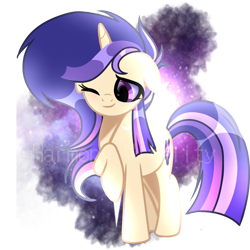 Size: 2048x2048 | Tagged: safe, artist:harmonyvitality-yt, oc, oc only, pony, unicorn, base used, female, high res, horn, mare, one eye closed, simple background, smiling, spread wings, transparent background, unicorn oc, wings, wink