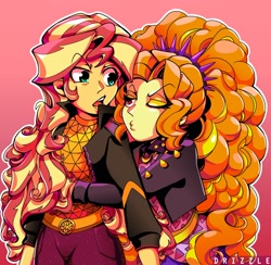 Size: 1738x1693 | Tagged: safe, artist:drizzledazzle, adagio dazzle, sunset shimmer, human, equestria girls, g4, my little pony equestria girls: better together, duo, duo female, female, lesbian, music festival outfit, ship:sunsagio, shipping