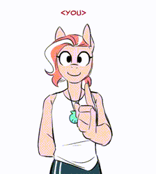 Size: 502x560 | Tagged: safe, artist:redxbacon, oc, oc only, oc:coral, earth pony, anthro, animated, dialogue, gif, jewelry, necklace, sign language, simple background, solo, text, white background