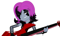 Size: 1280x763 | Tagged: safe, artist:harmonicdreemur1308, oc, oc only, human, equestria girls, g4, base used, clothes, female, grin, guitar, musical instrument, simple background, smiling, solo, tattoo, white background