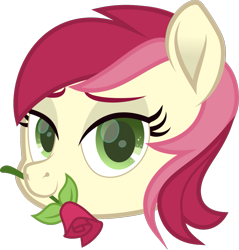 Size: 939x983 | Tagged: safe, artist:php178, derpibooru exclusive, roseluck, earth pony, pony, derpibooru, derpibooru community collaboration, g4, .svg available, a rose for you, bedroom eyes, bust, colored eyebrows, colored pupils, derpibooru badge, female, flower, green eyes, inkscape, lidded eyes, mare, meta, movie accurate, rose, simple background, solo, svg, transparent background, vector