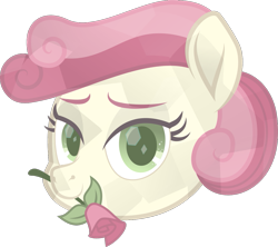 Size: 1149x1020 | Tagged: safe, alternate version, artist:php178, derpibooru exclusive, roseluck, crystal pony, earth pony, pony, derpibooru, derpibooru community collaboration, g4, .svg available, a rose for you, alternate hairstyle, bedroom eyes, bust, colored eyebrows, colored pupils, crystalline, crystallized, curly mane, derpibooru badge, female, flower, green eyes, inkscape, lidded eyes, looking at you, mare, meta, movie accurate, rose, simple background, smiling, smiling at you, solo, svg, transparent background, vector