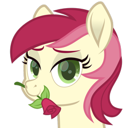 Size: 1000x1000 | Tagged: safe, alternate version, artist:php178, derpibooru exclusive, roseluck, earth pony, pony, derpibooru, derpibooru community collaboration, g4, .svg available, a rose for you, bedroom eyes, bust, colored eyebrows, colored pupils, cute, derpibooru badge, female, flower, green eyes, head only, inkscape, lidded eyes, mare, meta, movie accurate, rose, simple background, solo, svg, transparent background, vector