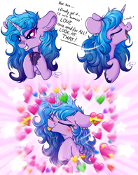 Size: 4408x5580 | Tagged: safe, artist:julunis14, izzy moonbow, pony, unicorn, g5, :p, absurd resolution, bronybait, bust, cute, dialogue, emoji, eyes closed, female, grin, heart, inhaling, izzybetes, mare, mlem, multeity, open mouth, open smile, portrait, silly, silly pony, smiling, solo, tongue out, unshorn fetlocks