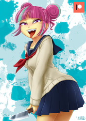 Size: 707x1000 | Tagged: safe, artist:uotapo, sour sweet, human, equestria girls, g4, anime, clothes, cosplay, costume, crossover, female, himiko toga, knife, looking at you, my hero academia, open mouth, patreon, patreon logo, school uniform, solo, tongue out, yandere