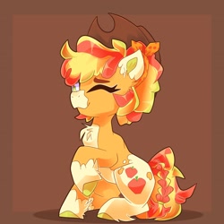 Size: 2048x2048 | Tagged: safe, artist:plushtrapez, applejack, earth pony, pony, g4, coat markings, female, high res, mare, one eye closed, redesign, solo