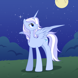 Size: 3000x3000 | Tagged: safe, artist:nika-rain, oc, oc only, alicorn, pony, alicorn oc, commission, high res, horn, moon, night, show accurate, solo, wings