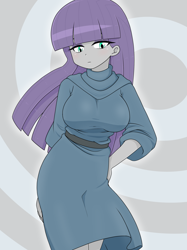 Size: 1882x2512 | Tagged: safe, artist:batipin, maud pie, human, equestria girls, g4, abstract background, breasts, busty maud pie, female, hand on hip, looking at you, simple background, solo