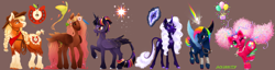 Size: 4005x1022 | Tagged: safe, artist:dragonae, applejack, fluttershy, pinkie pie, rainbow dash, rarity, twilight sparkle, alicorn, classical unicorn, earth pony, pegasus, pony, unicorn, g4, cloven hooves, colored wings, curved horn, cutie mark, horn, leonine tail, line-up, mane six, multicolored wings, rainbow wings, redesign, tail, twilight sparkle (alicorn), unshorn fetlocks, wings