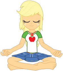 Size: 2992x3368 | Tagged: safe, artist:chrismc373, applejack, human, equestria girls, g4, barefoot, feet, high res, meditating, simple background, solo, transparent background