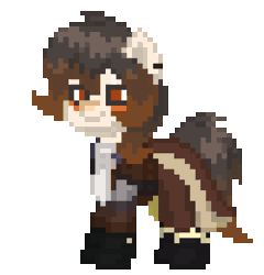 Size: 800x832 | Tagged: safe, artist:asiandra dash, earth pony, pony, pony town, animated, clothes, ear piercing, earring, eyes closed, genshin impact, gif, jewelry, leaning, leaning forward, male, piercing, pixel art, ponified, raised hoof, simple background, solo, transparent background, zhongli (genshin impact)