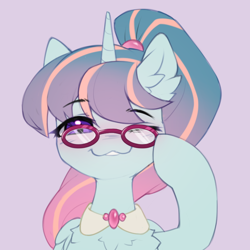 Size: 722x722 | Tagged: safe, artist:astralblues, oc, oc:earthing elements, alicorn, pony, alicorn oc, female, glasses, horn, mare, simple background, solo, wings