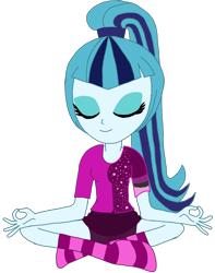 Size: 1280x1626 | Tagged: safe, artist:chrismc373, sonata dusk, human, equestria girls, g4, clothes, meditating, shorts, simple background, skirt, socks, solo, stocking feet, striped socks, transparent background