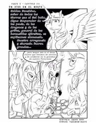 Size: 2551x3295 | Tagged: safe, artist:taekwon-magic, oc, oc only, alicorn, pony, alicorn oc, clothes, dialogue, fanfic art, high res, horn, lineart, male, monochrome, royal guard, spanish, stallion, traditional art, wings