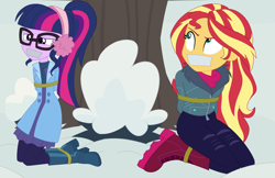 Size: 2174x1409 | Tagged: safe, artist:nie-martw-sie-o-mnie, sci-twi, sunset shimmer, twilight sparkle, human, equestria girls, g4, bondage, bound and gagged, gag, rope, rope bondage, tape, tape gag, tied up