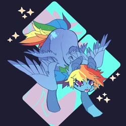 Size: 1020x1020 | Tagged: safe, artist:cutesykill, rainbow dash, pegasus, pony, g4, abstract background, female, multiple wings, open mouth, solo, sparkles, spread wings, wings