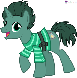 Size: 4000x4050 | Tagged: safe, artist:melisareb, part of a set, pony, unicorn, g4, .svg available, absurd resolution, alphabet lore, clothes, crossover, l (letter), looking at you, male, open mouth, ponified, raised hoof, shirt, simple background, solo, species swap, stallion, striped shirt, transparent background, vector