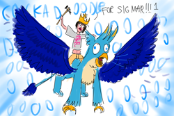 Size: 4200x2800 | Tagged: safe, artist:horsesplease, gallus, griffon, human, g4, brony, cock-a-doodle doo, cock-a-doodle-doo, crowing, crown, derp, fail, fanboy, gallus the rooster, gallusposting, ghal maraz, hammer, humans riding griffons, jewelry, karl franz, majestic as fuck, pet gallus, regalia, stupid, stylistic suck, the empire, total war: warhammer, warhammer (game), warhammer fantasy