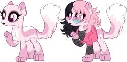 Size: 5262x2575 | Tagged: safe, artist:kurosawakuro, oc, oc only, cat, cat pony, hybrid, original species, base used, beauty mark, body markings, cat tail, chest fluff, clothes, coat markings, colored eartips, ear fluff, eyeshadow, facial markings, female, fishnet clothing, glasses, heart shaped glasses, jacket, lightly watermarked, lipstick, makeup, paws, pink eyes, raised paw, simple background, snip (coat marking), solo, tail, tail fluff, transparent background, watermark