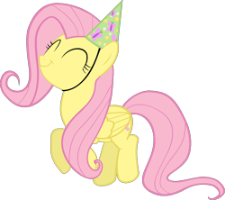 Size: 800x711 | Tagged: safe, edit, edited screencap, screencap, fluttershy, pegasus, pony, g4, happy birthday to you!, ^^, background removed, cute, eyes closed, female, happy, happy birthday, hat, mare, party hat, simple background, smiling, solo, transparent background