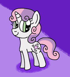 Size: 924x1011 | Tagged: safe, artist:gillianthecreator36, sweetie belle, pony, unicorn, g4, cute, diasweetes, female, filly, foal, ms paint, paint.net, purple background, shadow, simple background, smiling, solo