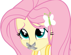 Size: 1011x791 | Tagged: safe, artist:gaggeddude32, fluttershy, human, equestria girls, g4, gag, simple background, solo, tape, tape gag, transparent background