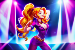 Size: 2304x1536 | Tagged: safe, ai assisted, ai content, generator:pony diffusion v4, generator:stable diffusion, prompter:siber, adagio dazzle, human, equestria girls, g4, breasts, clothes, concert, eyes closed, eyeshadow, female, humanized, makeup, miniskirt, open mouth, reasonably sized breasts, singing, skirt, solo, the quality of ai art is frightening