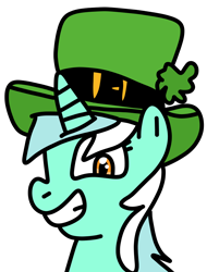 Size: 760x1000 | Tagged: safe, artist:jadeharmony, lyra heartstrings, pony, unicorn, g4, clover, cute, female, four leaf clover, grin, hat, holiday, irish, lyrabetes, lyrish, mare, saint patrick's day, simple background, smiling, solo, top hat, transparent background