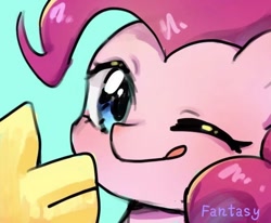 Size: 772x636 | Tagged: safe, artist:song_fantasy, pinkie pie, earth pony, pony, g4, ;p, cute, diapinkes, female, mare, one eye closed, simple background, thumbs up, tongue out