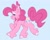 Size: 1654x1334 | Tagged: safe, artist:partyponypower, pinkie pie, earth pony, pony, g4, blue background, cloven hooves, eyes closed, open mouth, simple background, smiling, solo, unshorn fetlocks