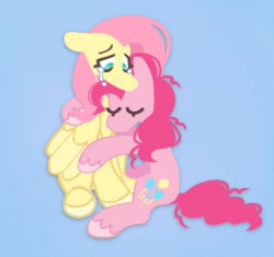 Size: 923x866 | Tagged: safe, artist:partyponypower, fluttershy, pinkie pie, earth pony, pegasus, pony, g4, crying, duo, eyes closed, hug, sitting