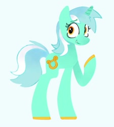 Size: 901x1000 | Tagged: safe, artist:partyponypower, lyra heartstrings, pony, unicorn, g4, horseshoes, raised hoof, simple background, smiling, solo, standing, white background