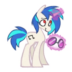 Size: 1000x1000 | Tagged: safe, artist:partyponypower, dj pon-3, vinyl scratch, pony, unicorn, g4, glasses, magic, red eyes, simple background, smiling, solo, standing, white background