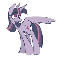 Size: 1000x1000 | Tagged: safe, artist:partyponypower, twilight sparkle, alicorn, pony, g4, simple background, smiling, solo, spread wings, standing, twilight sparkle (alicorn), white background, wings