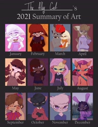 Size: 2850x3700 | Tagged: safe, artist:thealleycatc8, fluttershy, sunny starscout, oc, alicorn, cat, earth pony, pegasus, rabbit, anthro, semi-anthro, g5, alicorn oc, animal, art summary, balloon boy, blushing, clothes, female, five nights at freddy's, high res, horn, male, smiling, wings