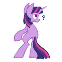 Size: 1000x1000 | Tagged: safe, artist:partyponypower, twilight sparkle, pony, unicorn, g4, question mark, simple background, smiling, solo, standing on two hooves, unicorn twilight, white background